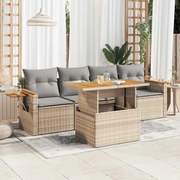 vidaXL 5 pcs conj. sofás p/ jardim c/ almofadões vime PE/acácia bege