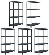 vidaXL Estantes de arrumação 5 pcs preto 60x30x138 cm plástico