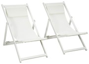 Outsunny Espreguiçadeiras Dobráveis Conjunto 2 Encosto Reclinável 5 Posições Apoio Cabeça Confortáveis Jardim Praia 58x96,5x91,5 cm Branco | Aosom Portugal