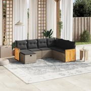 vidaXL 7 pcs conjunto sofás p/ jardim c/ almofadões vime PE cinzento