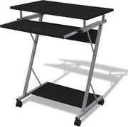 Secretária de Computador Acabamento em Preto com Prateleira de Puxar