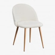 Cadeira De Jantar Estofada Em Tecido Bouclé Kana Deluxe Madeira Natural & Caracóis Blanco - Sklum