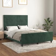 Estrutura de cama c/ cabeceira 140x190 cm veludo verde-escuro