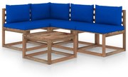 5 pcs conjunto lounge p/ jardim c/ almofadões azuis