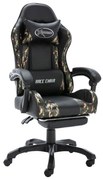 vidaXL Cadeira estilo corrida c/ apoio pés couro art. preto/camuflado