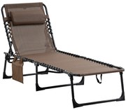 Outsunny Espreguiçadeira Dobrável Jardim Encosto Ajustável Confortável Apoio Cabeça Acolchoado Bolso Lateral 185x58x30 cm Marrom | Aosom Portugal