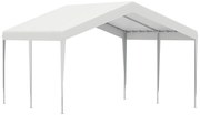 Outsunny Tenda de Garagem para Carros 4x4m Portátil Impermeável Tenda de Jardim Pátio Exterior com Acessórios para Eventos Festas Metal Galvanizado Branco