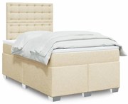 vidaXL Cama boxspring com colchão 120x190 cm tecido cor creme