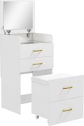 HOMCOM Toucador de Maquilhagem 3 em 1 com Banco Mesa de Maquilhagem com Espelho Gavetas e Bancada de Vidro Visível Toucador Moderno para Quarto 48x40x90 cm Branco | Aosom Portugal