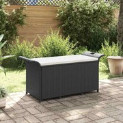 vidaXL Banco de jardim com almofadão 116x46x57 cm vime PE preto