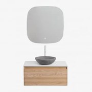 Conjunto De Móvel De Casa De Banho Em Madeira De Freixo Tedrik Castanho Fresno & Cimento Cinzento Redondo Ø40 Cm Tarsis & Quadrado - Sklum