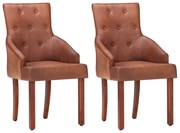 vidaXL Cadeiras de jantar 2 pcs couro de cabra genuíno castanho