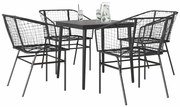 vidaXL Conjunto de jantar jardim 5 peças vidro vime PE preto