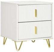 HOMCOM Mesa de Cabeceira com 2 Gavetas Mesa Auxiliar com Pés de Metal para Sala de Estar Dormitório 40x40x47 cm Branco e Dourado