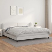 Cama com molas/colchão 200x200 cm couro artificial branco