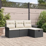 vidaXL Conjunto de Sofás de Jardim em 4 Peças com Almofadas Preto em Rattan Polymer