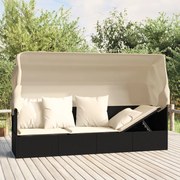 vidaXL Sofá lounge de exterior c/ toldo e almofadões vime PE preto