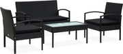 vidaXL 4 pcs conjunto lounge de jardim c/ almofadões vime PE preto