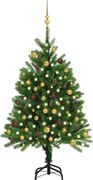 vidaXL Árvore Natal artificial pré-iluminada c/ bolas 120 cm verde
