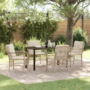 vidaXL Conjunto de Jantar de Jardim 5 Peças com Almofadas Bege Rattan Poliéster