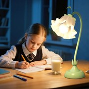 Candeeiro de mesa de cabeceira vintage com abajur acrílico Lily of the Valley e braço ajustável Luz decorativa retro E27 verde