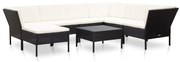 8 pcs conjunto lounge de jardim c/ almofadões vime PE preto