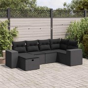 vidaXL 6 pcs conjunto sofás de jardim c/ almofadões vime PE preto