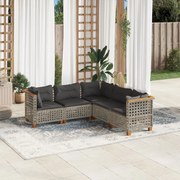 vidaXL 5 pcs conjunto sofás de jardim c/ almofadões vime PE cinzento