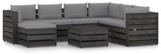 8 pcs conj. lounge jardim + almofadões madeira impreg. cinzento