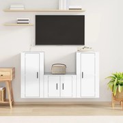 3 pcs conjunto móveis de TV madeira processada branco brilhante