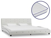 Cama + colchão espuma memória 180x200cm couro artificial branco