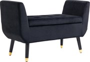 HOMCOM Banco com Armazenamento com Apoios de Braço, Banco Estofado com Acabamento a Veludo, Baú com Pés de Madeira, Banco-Baú para Sala de Estar Quarto Corredor 107 x 42 x 65 cm, Preto | Aosom Portugal