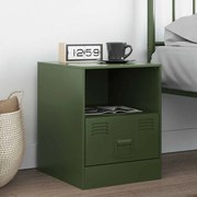 vidaXL Mesa de cabeceira 34,5x39x44 cm aço verde azeitona