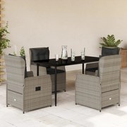 vidaXL 5 pcs conjunto de jantar p/ jardim c/ almofadões cinzento claro