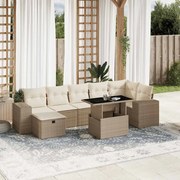 vidaXL 8 pcs conjunto de sofás p/ jardim com almofadões vime PE bege
