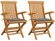 vidaXL Cadeiras de jardim c/ almofadões cinzentos 2 pcs teca maciça