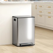 Caixote do lixo de cozinha 41,7 x 36,6 x 62 cm de 50 L, com pedal, balde interior removível, tampa com fecho suave, prateado