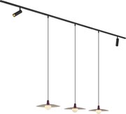 Sistema de iluminação de trilho moderno preto com 2 focos e 3 candeeiros suspensos roxos monofásicos - Slimline Uzzy Panzi