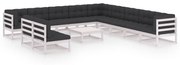 vidaXL 12 pcs conj. lounge de jardim c/ almofadões pinho maciço branco
