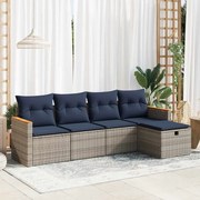 vidaXL 5 pcs conjunto sofás de jardim c/ almofadões vime PE cinzento