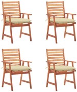 vidaXL Cadeiras de jantar p/ jardim 4 pcs c/ almofadões acácia maciça