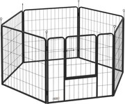 PawHut Parque Animais Parque para Cães 6 Painéis de 80 cm de Altura Cercas para Cães de Aço Dobrável com Porta para Interior Preto | Aosom Portugal