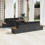 vidaXL Conjunto de jantar de 9 peças pra jardim com almofadas de rattan
