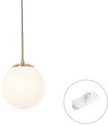 Candeeiro suspenso Art Deco dourado com vidro opalino incl. adaptador de calha branco monofásico - Iconic Flore