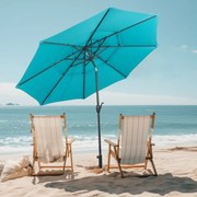 Guarda-sol ventilado de 3 níveis com botão de inclinação, manivela, 8 varas resistentes, 300 x 300 x 245 cm, turquesa