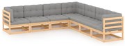 vidaXL 7 pcs conjunto lounge de jardim c/ almofadões pinho maciço