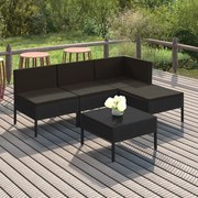 vidaXL 5 pcs conjunto lounge de jardim c/ almofadões vime PE preto