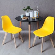 Conjunto Mesa Tower Redonda 80 cm Preta e Pack 2 Cadeiras Kelen - Amarelo