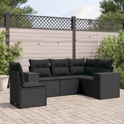 vidaXL 5 pcs conjunto sofás de jardim com almofadões vime PE preto