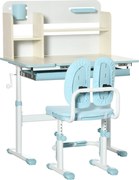 HOMCOM Secretária Cadeira Crianças Altura Ajustável Gaveta Bancada Inclinável Espaço Aprender 80x52x88-109 cm Azul Branco | Aosom Portugal